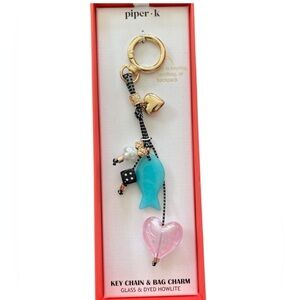 Piper K Key Chain & Bag Charm with Blue Fish and Pink Heart